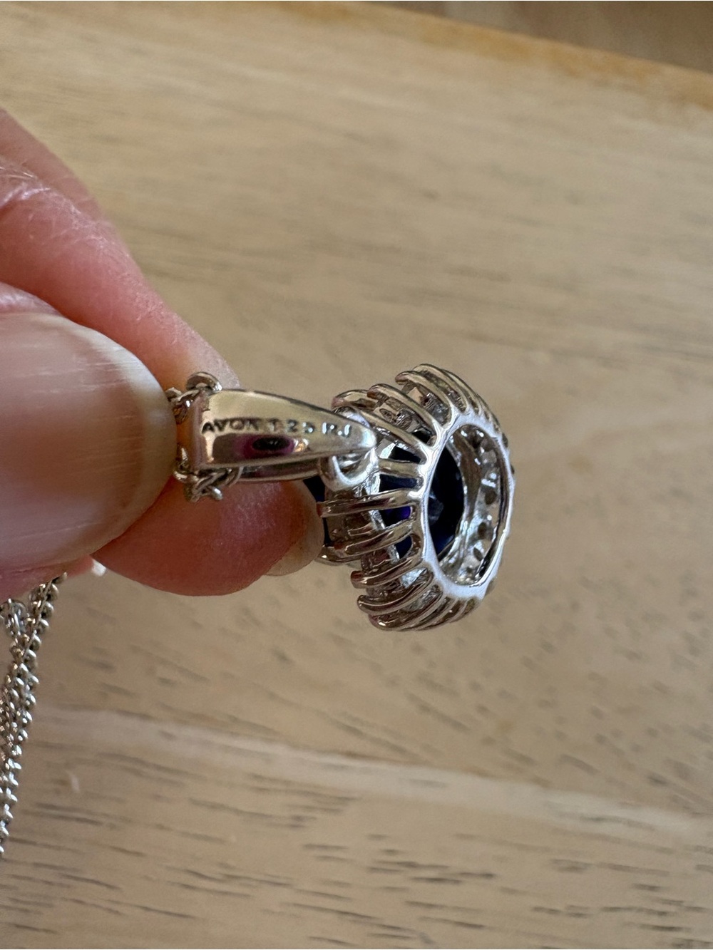 Avon Silver-Tone Deep Blue Oval Crystal Necklace and Ring Set - Picture 9 of 9